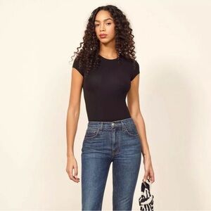 REFORMATION- Racquel Bodysuit Black Short Sleeve Size M